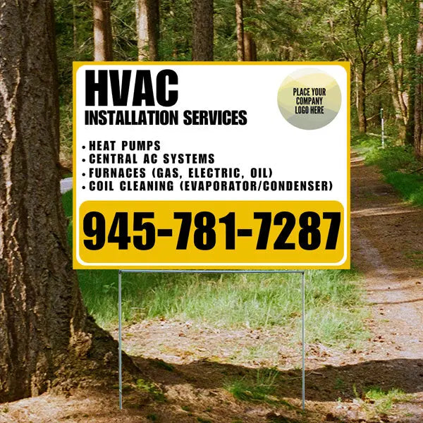 HVAC - Heat Pumps, Central AC Systems Furnaces (Gas, Electric, Oil), Coil Cleaning (Evaporator/Condenser) with Logo - Plain White Mustard Gold YardSigns.com
