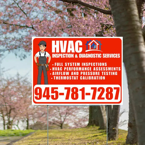 HVAC - Full system inspections, HVAC performance assessments, Airflow and pressure testing, Thermostat calibration - Plain Chili Red White YardSigns.com
