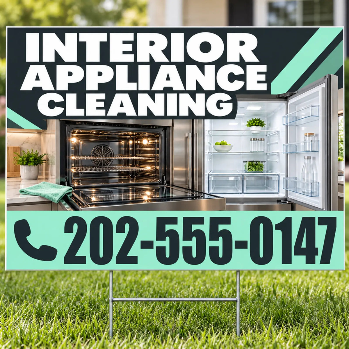 Cleaners/Maids Signs - Interior Appliance Cleaning Yard Sign - Charcoal & Mint - 24 x 18 YardSigns.com