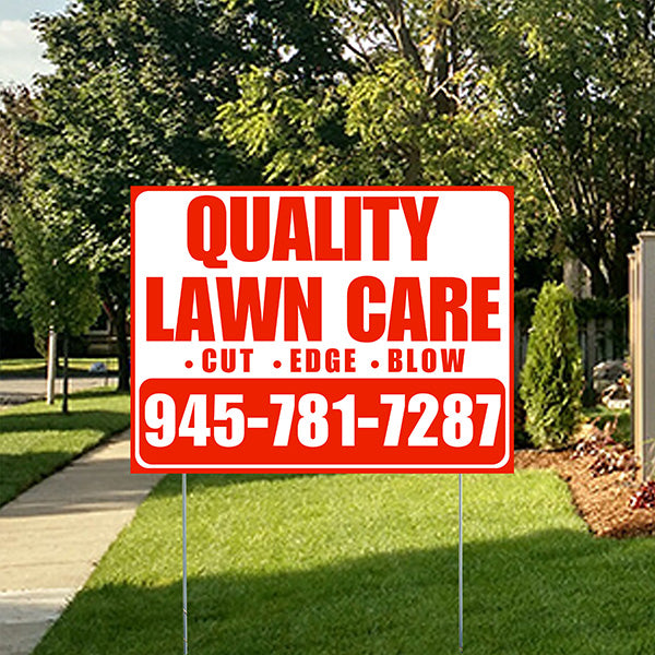 Landscaper - Quality Lawn Care - Cut Edge Blow - Chili Red White Design - YardSigns.com
