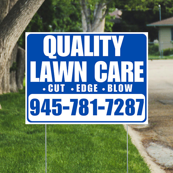 Landscaper - Quality Lawn Care - Cut Edge Blow - White Blue Design - YardSigns.com