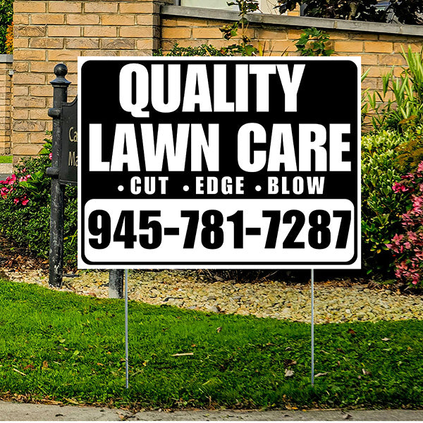 Landscaper - Quality Lawn Care - Cut Edge Blow - White Black Design - YardSigns.com