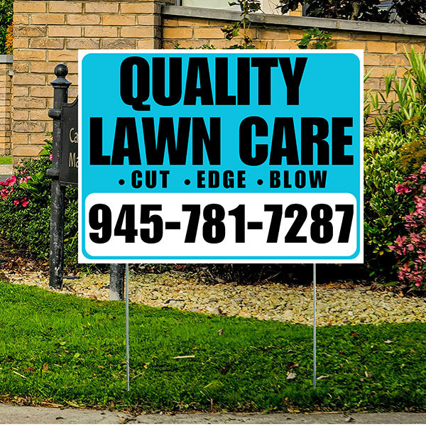 Landscaper - Quality Lawn Care - Cut Edge Blow - White Aqua Black Design - YardSigns.com