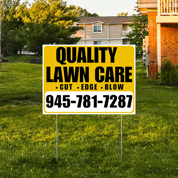 Landscaper - Quality Lawn Care - Cut Edge Blow - White Mustard Gold Design - YardSigns.com