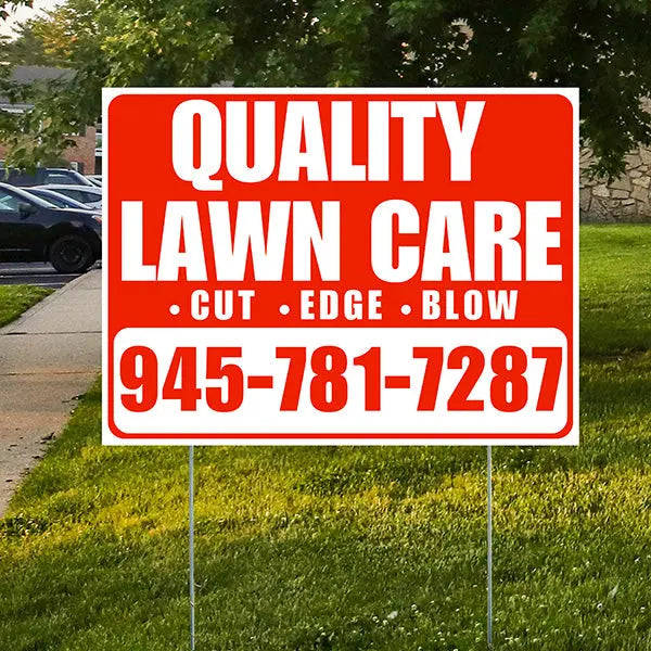 Landscaper - Quality Lawn Care - Cut Edge Blow - Chili Red White Design YardSigns.com
