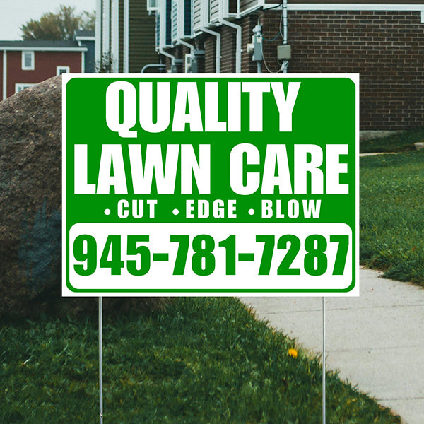 Landscaper - Quality Lawn Care - Cut Edge Blow - White Green Design - YardSigns.com
