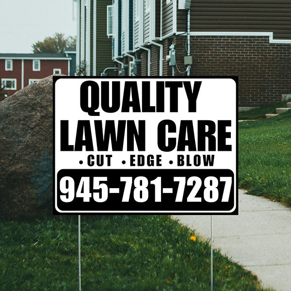 Landscaper - Quality Lawn Care - Cut Edge Blow - Black White Design - YardSigns.com