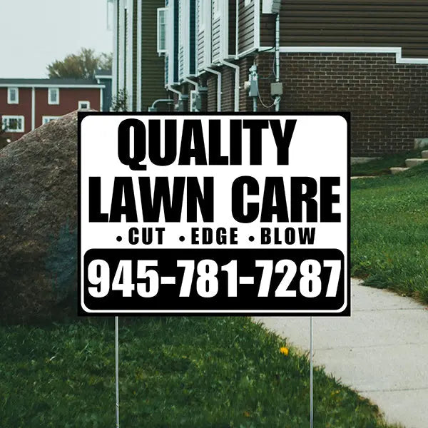 Landscaper - Quality Lawn Care - Cut Edge Blow - White Black Design YardSigns.com