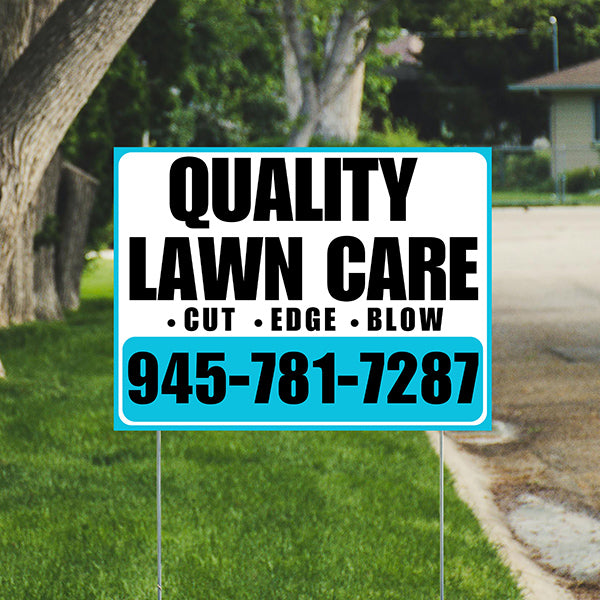 Landscaper - Quality Lawn Care - Cut Edge Blow - Aqua Blue White Design - YardSigns.com
