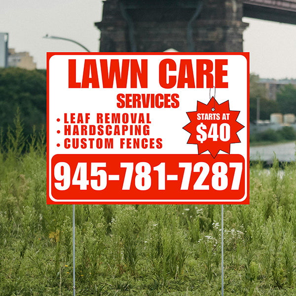 Landscaper - Lawn Care Services - Leaf Removal Hardscaping Custom Fences - Chili Red White Design - YardSigns.com