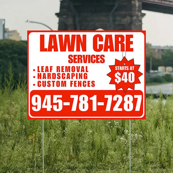 Landscaper - Lawn Care Services - Leaf Removal Hardscaping Custom Fences - White Chili Red Design YardSigns.com