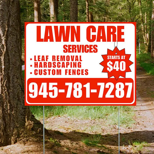 Landscaper - Lawn Care Services - Leaf Removal Hardscaping Custom Fences - White Chili Red Design YardSigns.com