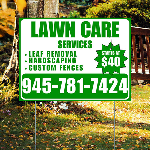 Landscaper - Lawn Care Services - Leaf Removal Hardscaping Custom Fences - Green White Design - YardSigns.com
