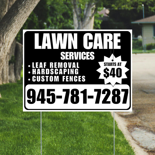 Landscaper - Lawn Care Services - Leaf Removal Hardscaping Custom Fences - White Black Design - YardSigns.com