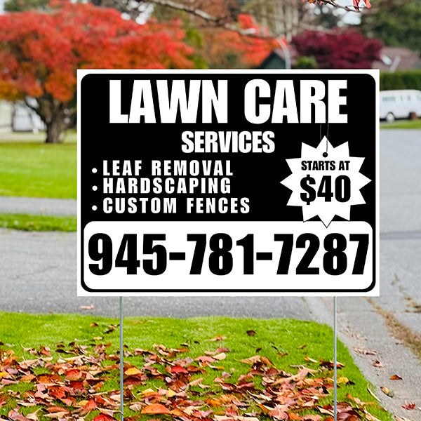Landscaper - Lawn Care Services - Leaf Removal Hardscaping Custom Fences - White Black Design - YardSigns.com