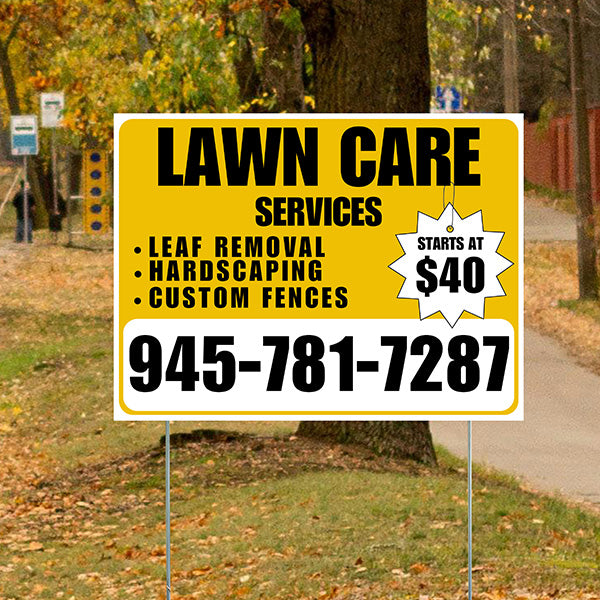 Landscaper - Lawn Care Services - Leaf Removal Hardscaping Custom Fences - White Mustard Gold Blue Design - YardSigns.com