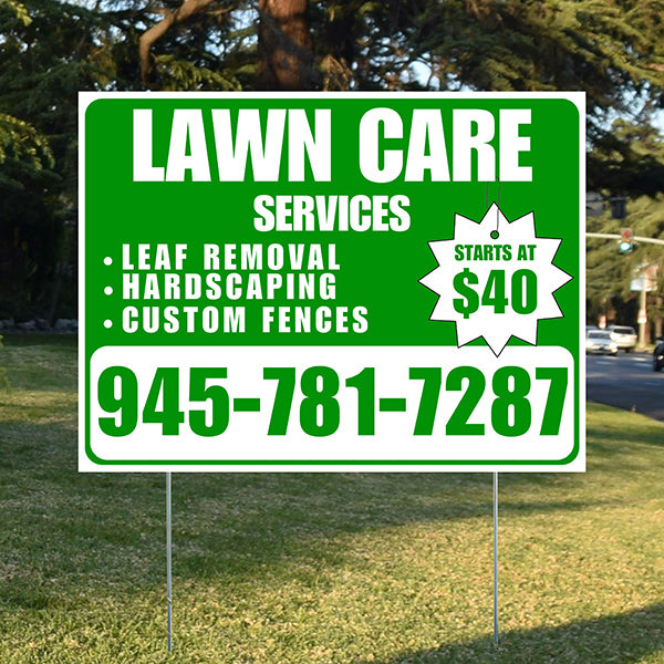 Landscaper - Lawn Care Services - Leaf Removal Hardscaping Custom Fences - White Green Design - YardSigns.com