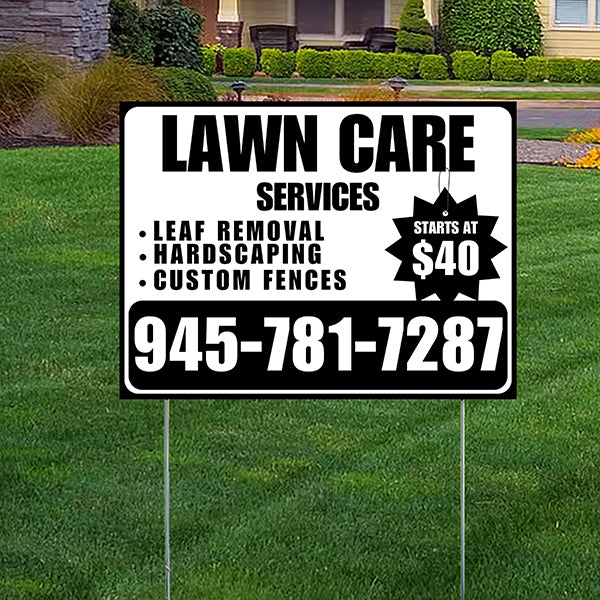Landscaper - Lawn Care Services - Leaf Removal Hardscaping Custom Fences - Black White Design - YardSigns.com