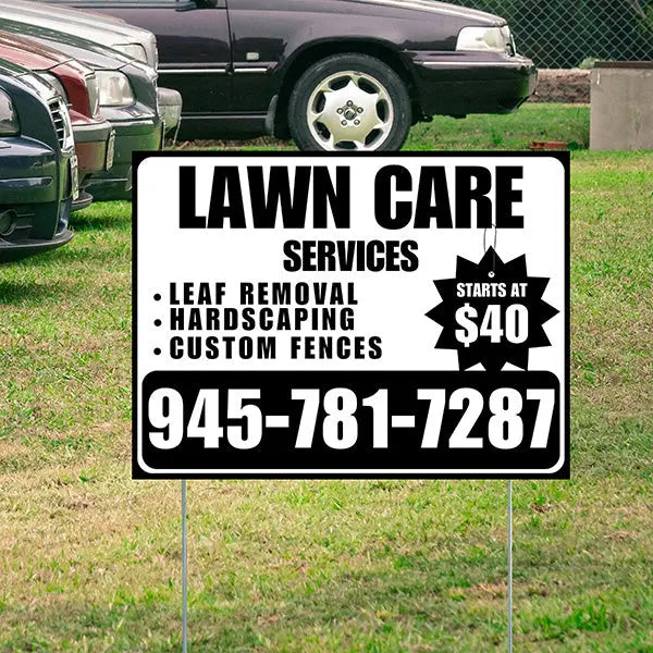 Landscaper - Lawn Care Services - Leaf Removal Hardscaping Custom Fences - White Black Design YardSigns.com