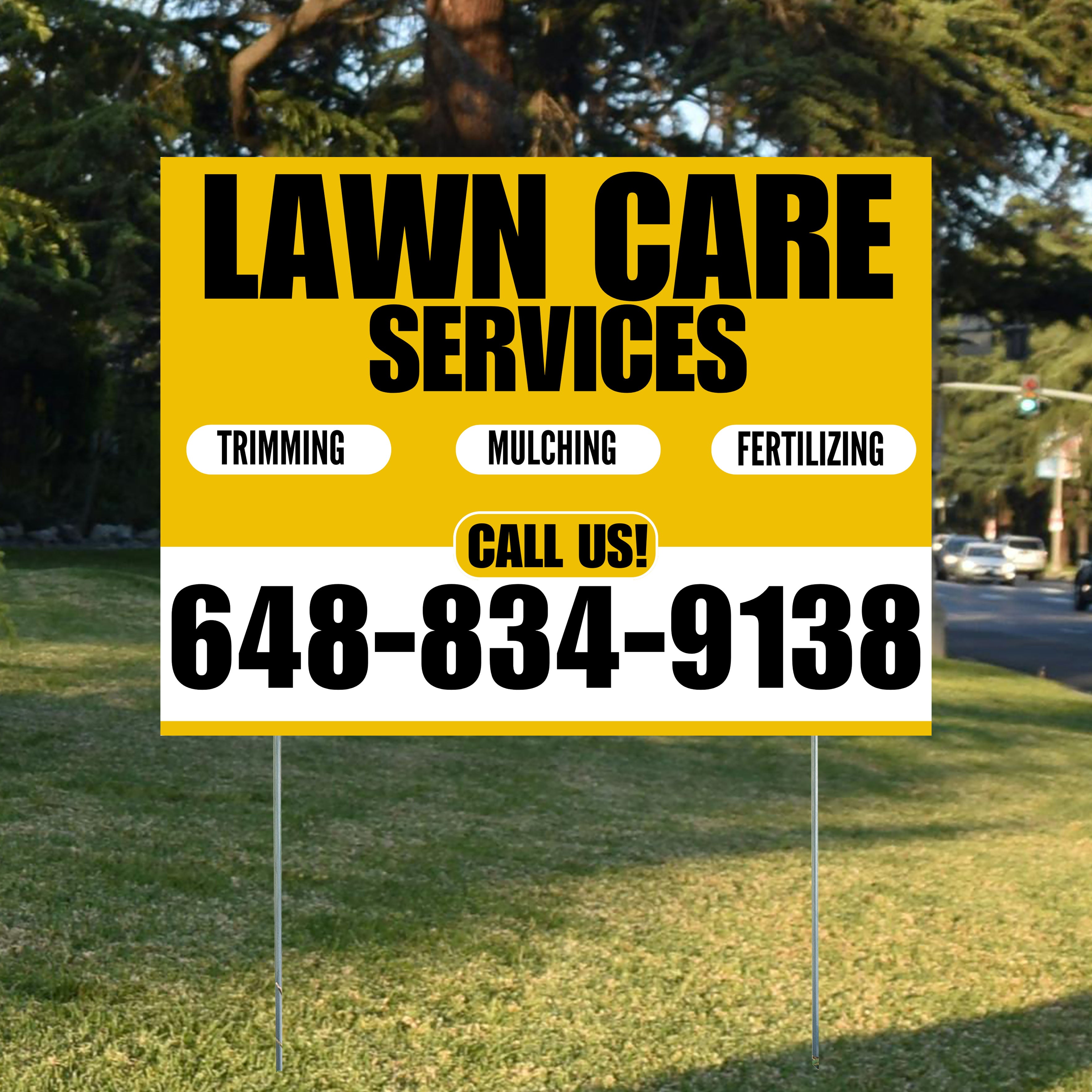 Landscaper - Lawn Care Services - Trimming Mulching Fertilizing - Mustard Gold White Design - YardSigns.com