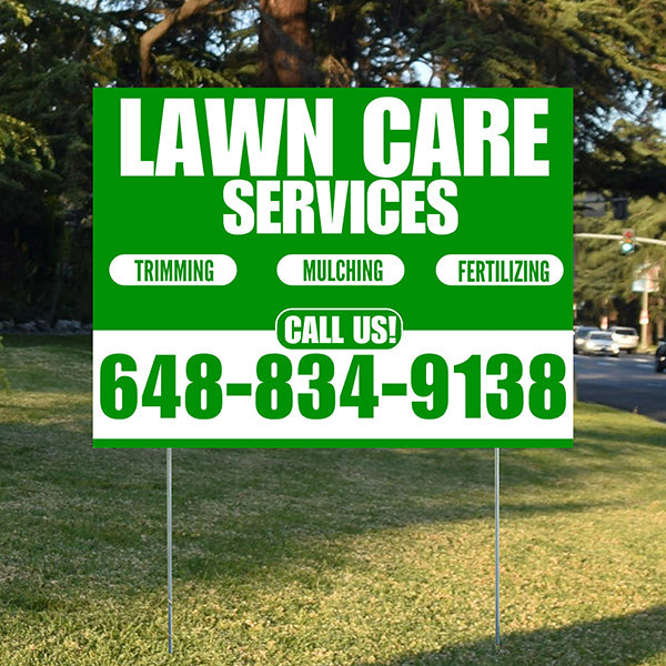 Landscaper - Lawn Care Services - Trimming Mulching Fertilizing - Green White Design - YardSigns.com