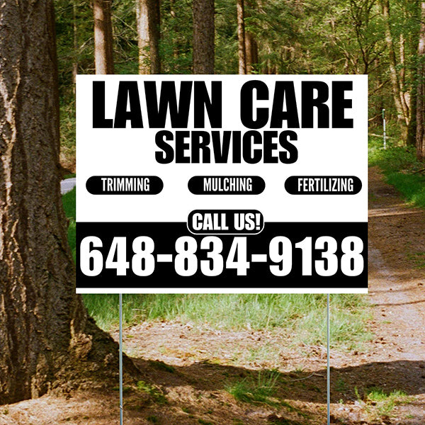 Landscaper - Lawn Care Services - Trimming Mulching Fertilizing - White Black Design - YardSigns.com