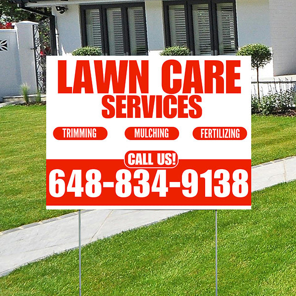 Landscaper - Lawn Care Services - Trimming Mulching Fertilizing - White Chili Red Design - YardSigns.com