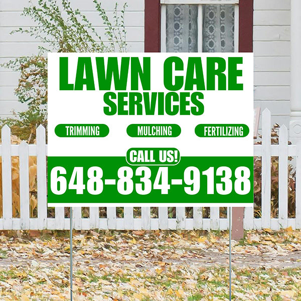Landscaper - Lawn Care Services - Trimming Mulching Fertilizing - White Green Design - YardSigns.com