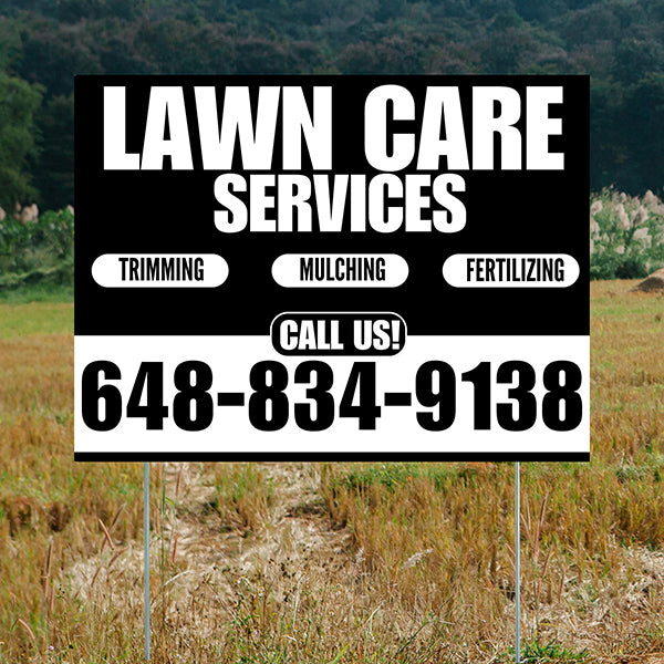 Landscaper - Lawn Care Services - Trimming Mulching Fertilizing - Black White Design - YardSigns.com