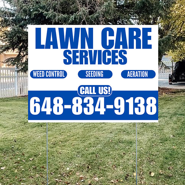 Landscaper - Lawn Care Services - Weed Control Seeding Aeration - White Blue Design - YardSigns.com