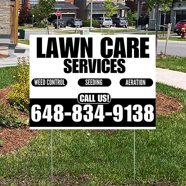 Landscaper - Lawn Care Services - Weed Control Seeding Aeration - White Black Design - YardSigns.com