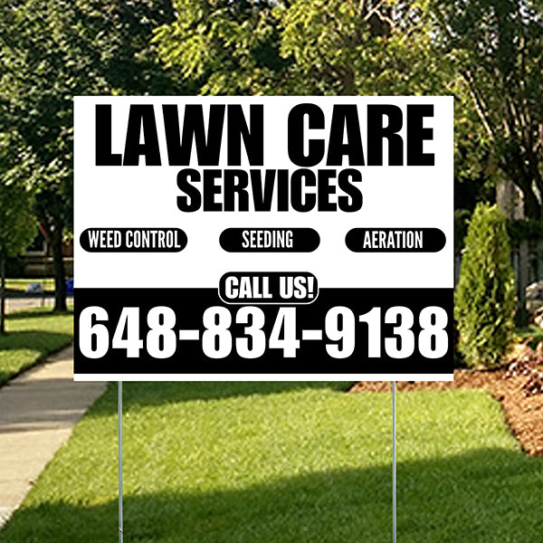 Landscaper - Lawn Care Services - Weed Control Seeding Aeration - White Black Design - YardSigns.com