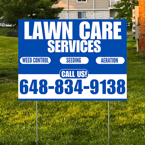 Landscaper - Lawn Care Services - Weed Control Seeding Aeration - Blue White Design - YardSigns.com