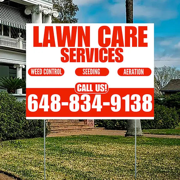 Landscaper - Lawn Care Services - Weed Control Seeding Aeration - White Chili Red Design YardSigns.com