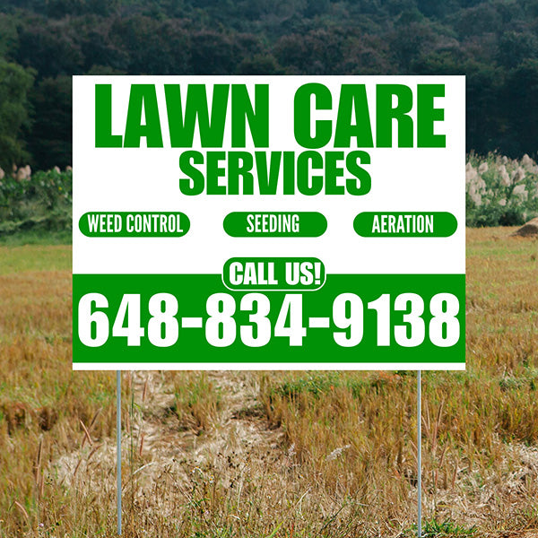Landscaper - Lawn Care Services - Weed Control Seeding Aeration - White Green Design - YardSigns.com