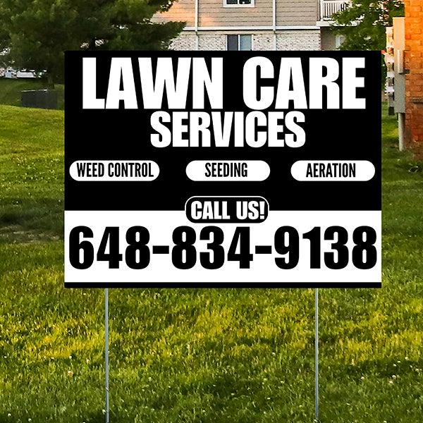 Landscaper - Lawn Care Services - Weed Control Seeding Aeration - Black White Design - YardSigns.com