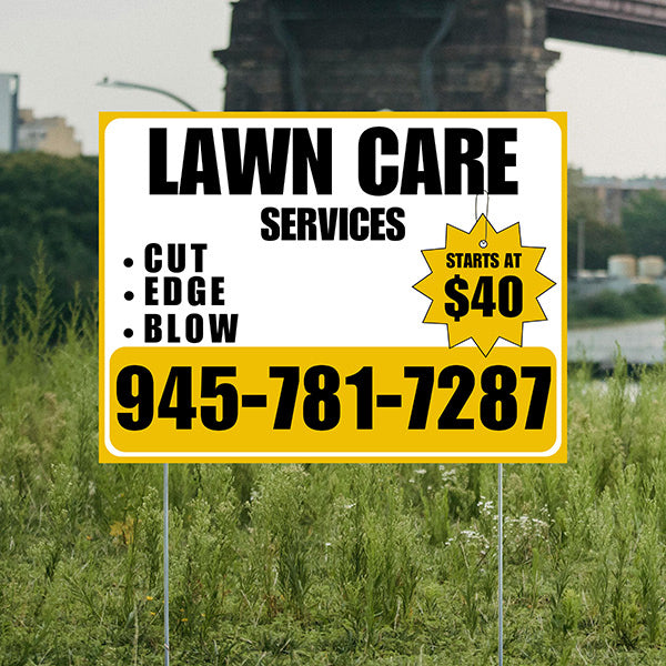 Landscaper - Quality Lawn Care with Price Tag - Mustard Gold White Design - YardSigns.com