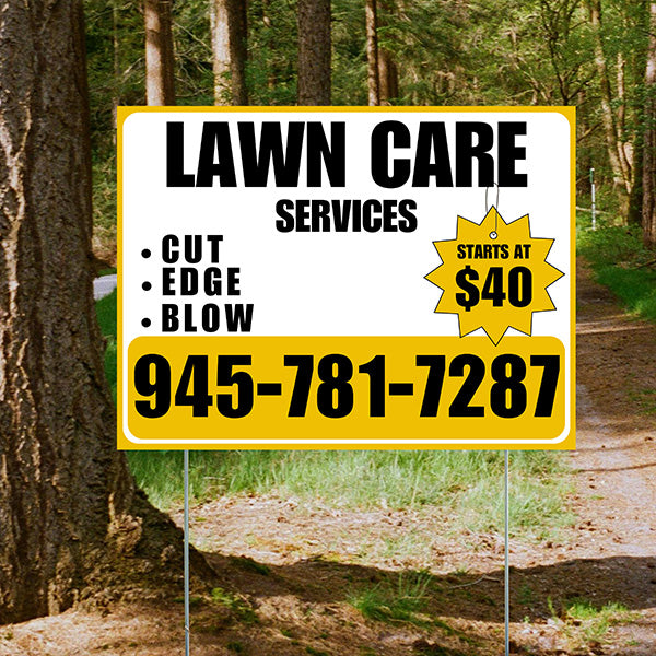Landscaper - Quality Lawn Care with Price Tag - Mustard Gold White Design - YardSigns.com