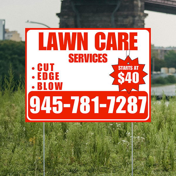 Landscaper - Quality Lawn Care with Price Tag - Chili Red White Design - YardSigns.com