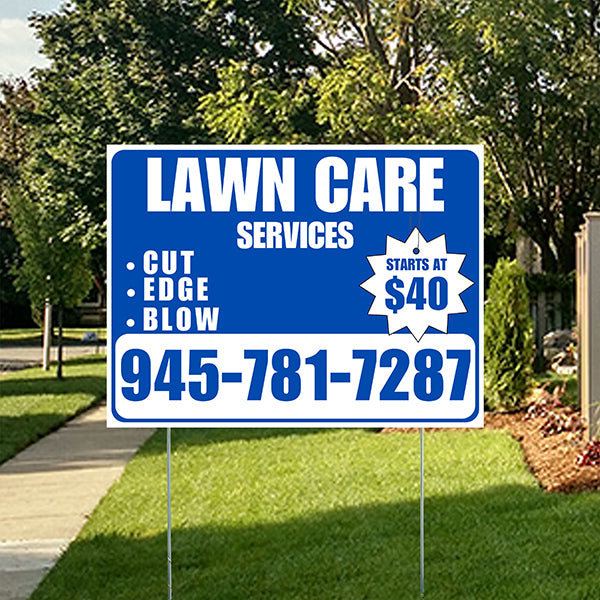 Landscaper - Quality Lawn Care with Price Tag - White Blue Design - YardSigns.com
