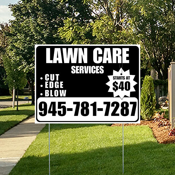 Landscaper - Quality Lawn Care with Price Tag - White Black Design - YardSigns.com