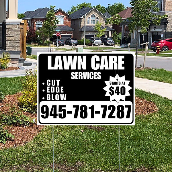 Landscaper - Quality Lawn Care with Price Tag - White Black Design - YardSigns.com