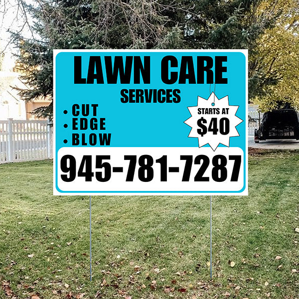 Landscaper - Quality Lawn Care with Price Tag - White Aqua Blue Design - YardSigns.com