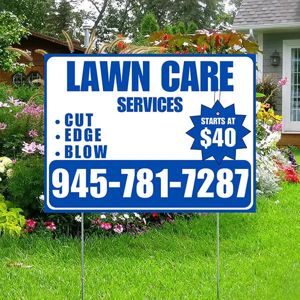 Landscaper - Quality Lawn Care with Price Tag - White Blue Design YardSigns.com