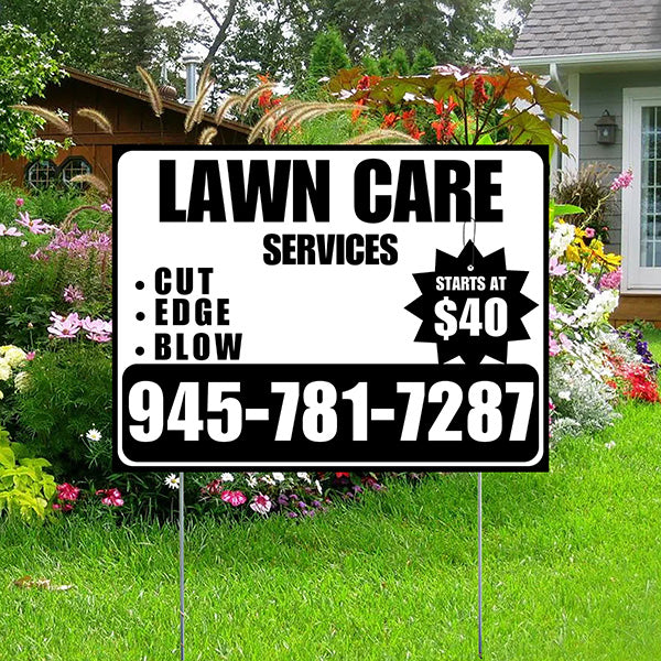 Landscaper - Quality Lawn Care with Price Tag - Black White Design - YardSigns.com