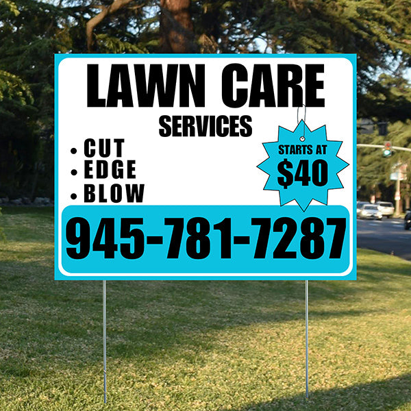 Landscaper - Quality Lawn Care with Price Tag - Aqua Blue White Design - YardSigns.com