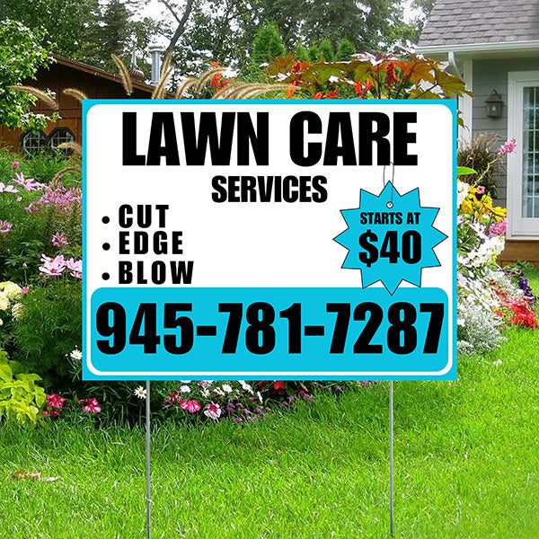Landscaper - Quality Lawn Care with Price Tag - Aqua Blue White Design - YardSigns.com