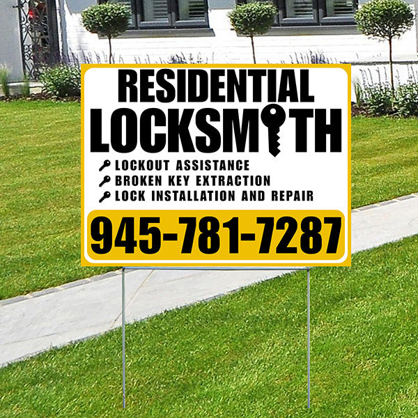 Residential Locksmith Services - Lockout Assistance, Broken Key Extraction, Lock Installation and Repair - Plain Mustard Gold White Design - YardSigns.com