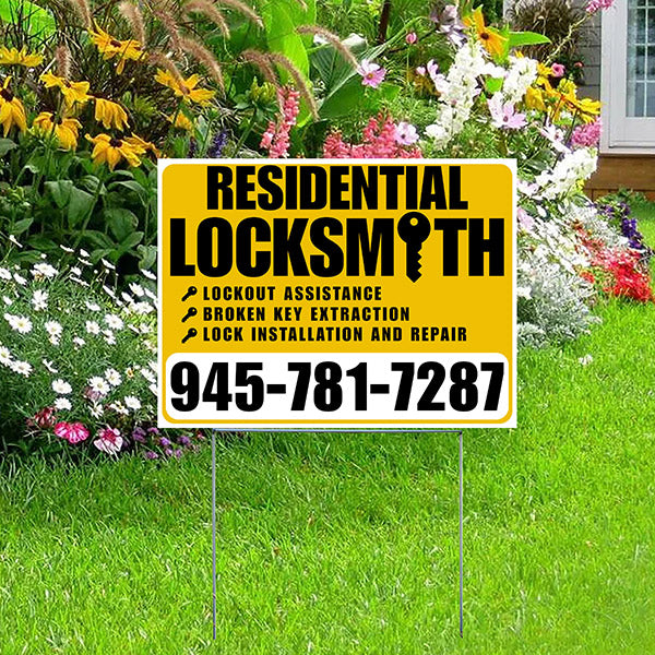 Residential Locksmith Services - Lockout Assistance, Broken Key Extraction, Lock Installation and Repair - Plain White Mustard Gold Design - YardSigns.com
