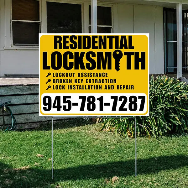 Residential Locksmith Services - Lockout Assistance, Broken Key Extraction, Lock Installation and Repair - Plain White Mustard Gold Design - YardSigns.com